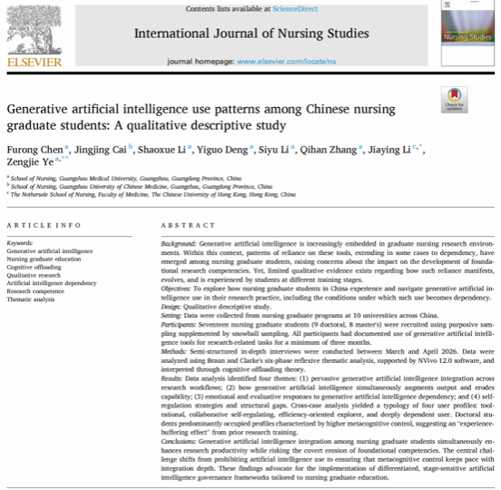 喜讯 | 我院学子在国际护理学顶级期刊 IJNS 发表高水平研究论文